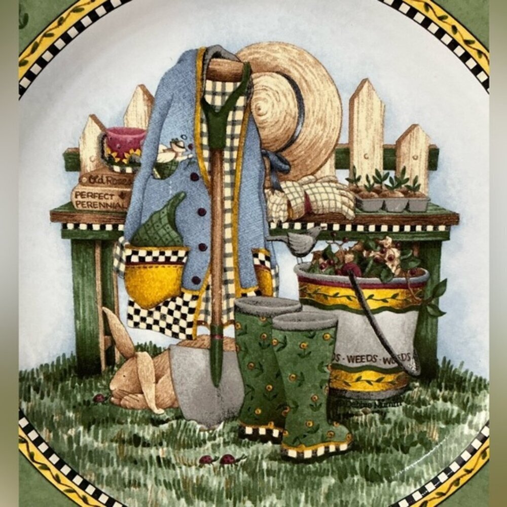 Vintage Gardening Theme Plate Debbie Mumm Garden Vignette Sakura Retired 1999 - Picture 2 of 16